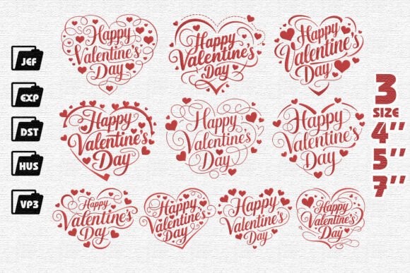 Set of 10 Happy Valentine Embroidery