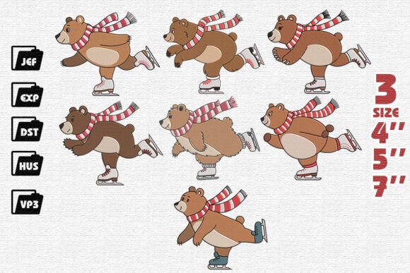 Set of 7 Ice Skating Bear Embroidery Review